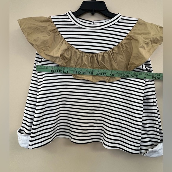 English Factory Striped Black and White Top with Tan Ruffle - Picture 2 of 5